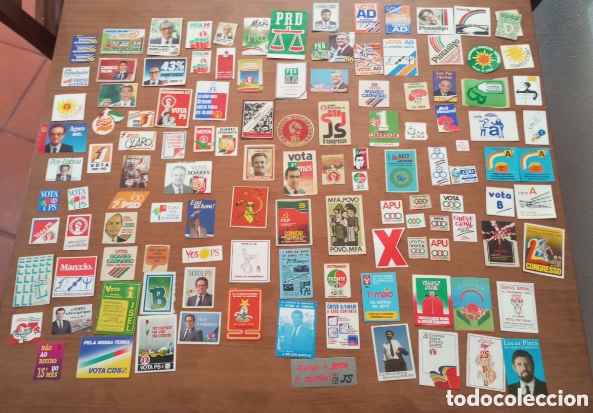 Pegatinas de colecci&oacute;n: Lote 120 pegatinas Pol&iacute;ticas Portugal A&ntilde;os 70/80 Revoluci&oacute;n claveles Algunas raras