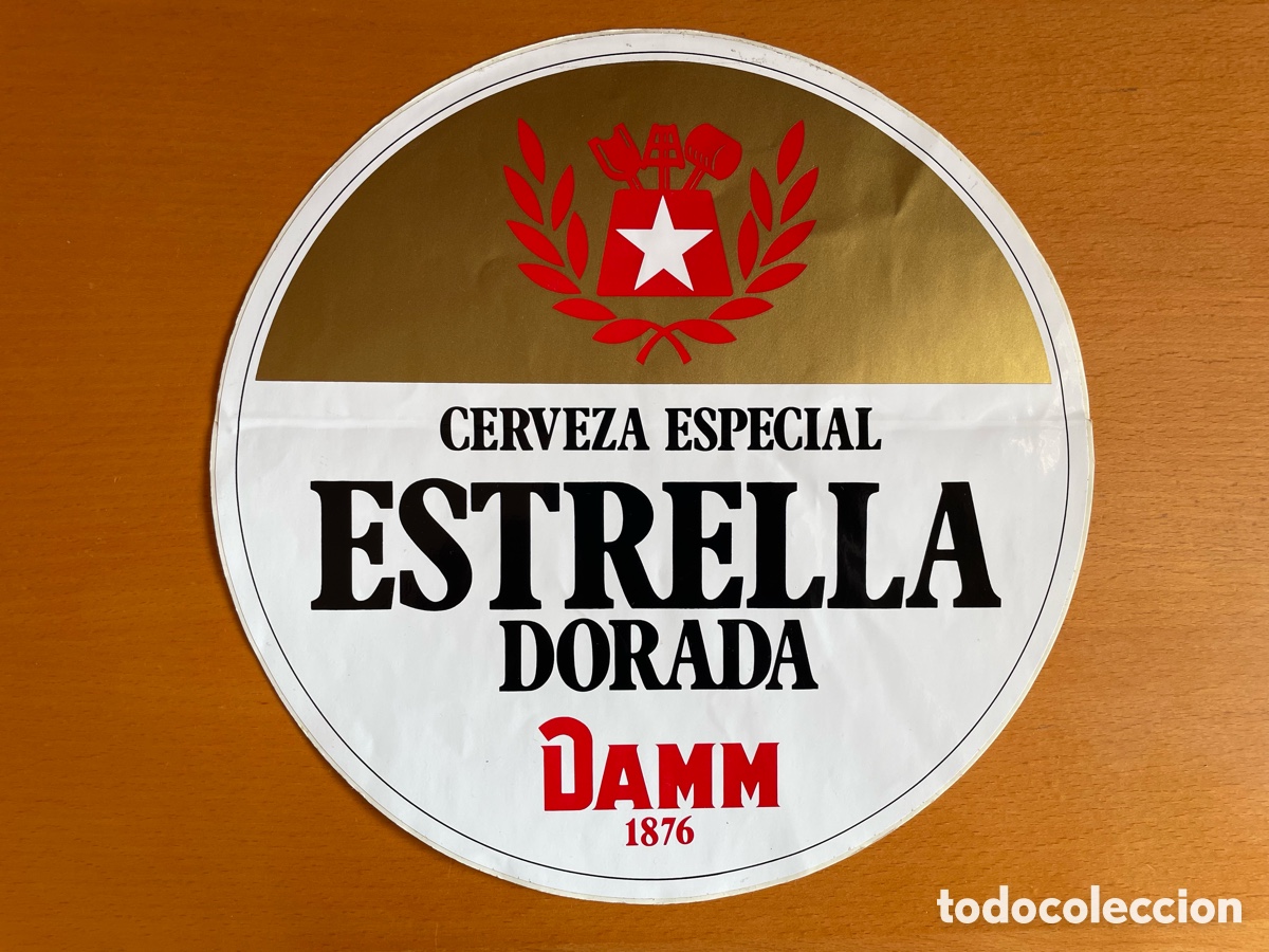 Pegatinas de colecci&oacute;n: Pegatina publicitaria Estrella Dorada Damm &ndash; 26 cm