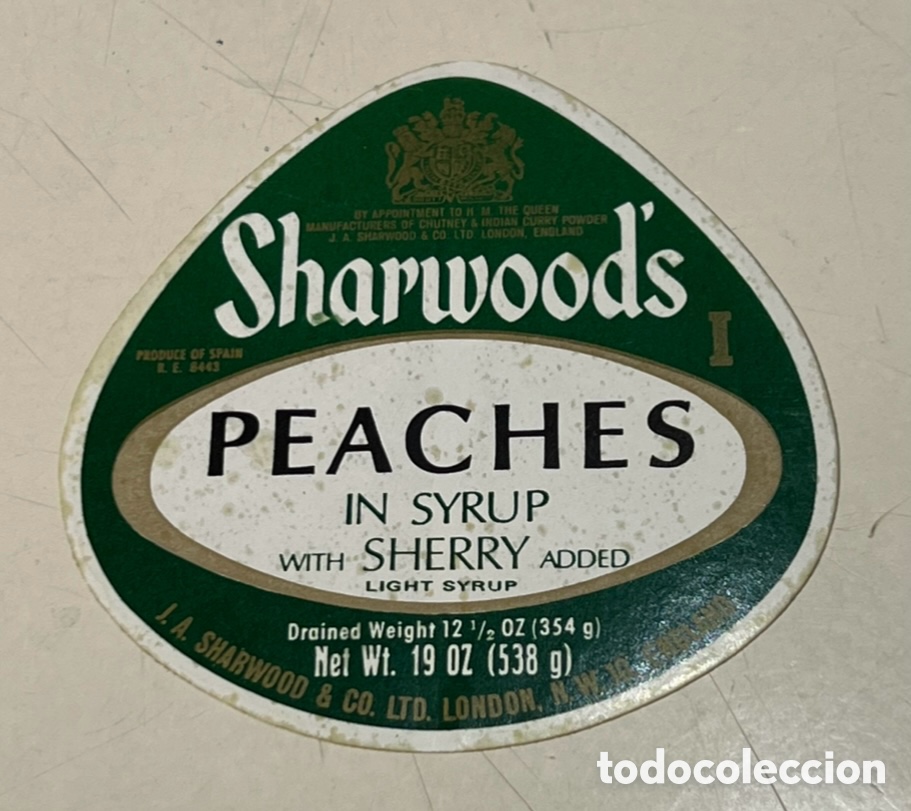Pegatinas de colecci&oacute;n: Pegatina. PEACHES. Sharwood&rsquo;s. A&ntilde;os 70.