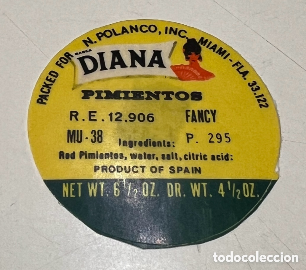Pegatinas de colecci&oacute;n: Pegatina. DIANA Pimientos. Product of Spain. A&ntilde;os 70.