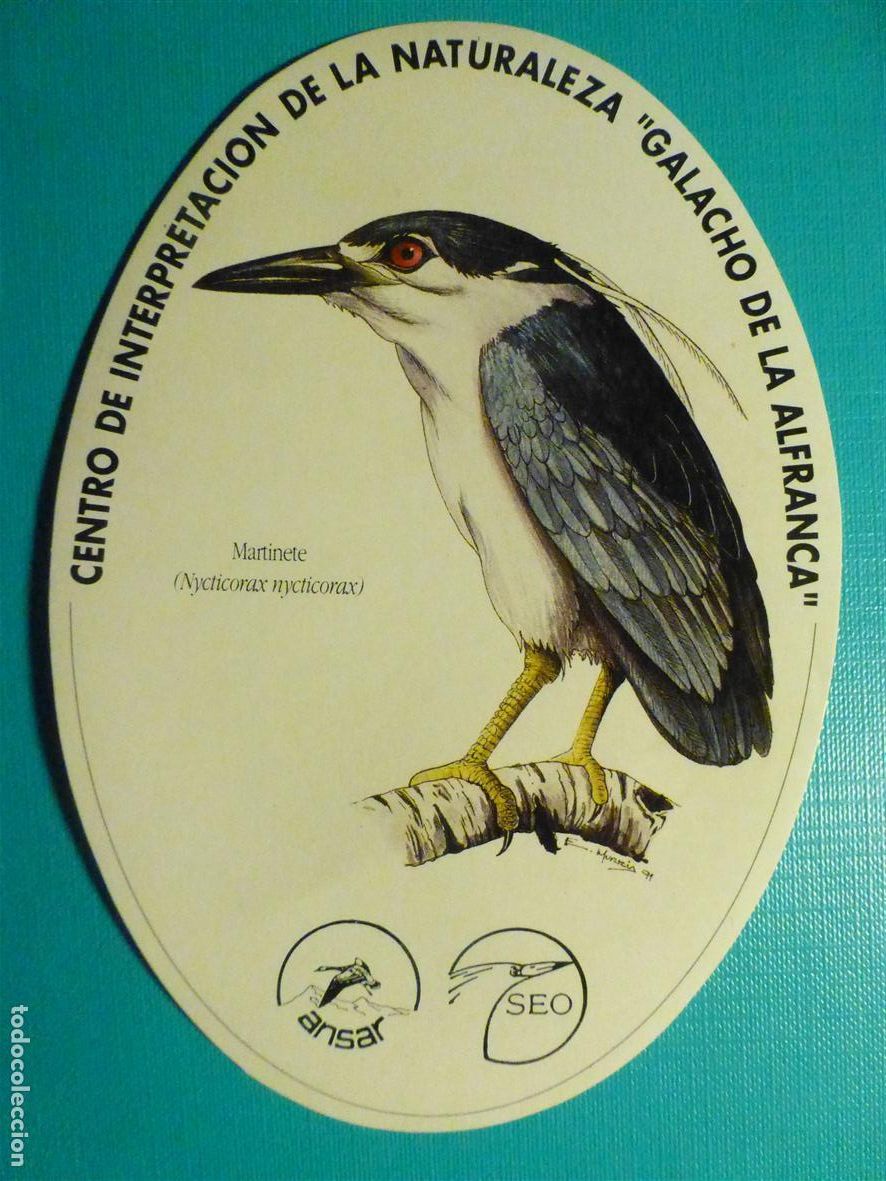 Pegatinas de colecci&oacute;n: Pegatina, Adhesivo Centro Interpretaci&oacute;n Naturaleza Galacho de la Alafranca, Martinete Aves 13x9 cm.