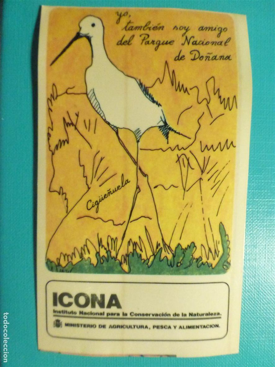 Pegatinas de colecci&oacute;n: Pegatina - Adhesivo Icona, Instituto Conservaci&oacute;n de la Naturaleza, Parque Do&ntilde;ana, Cigue&ntilde;a, 7x12 cm