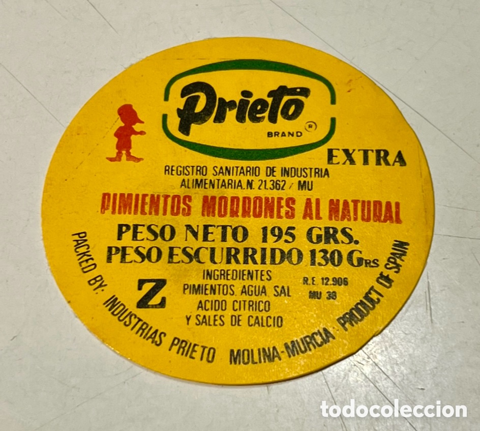 Pegatinas de colecci&oacute;n: Pegatina. PRIETO. Product of Spain. Molina de Segura. Murcia. A&ntilde;os 70.