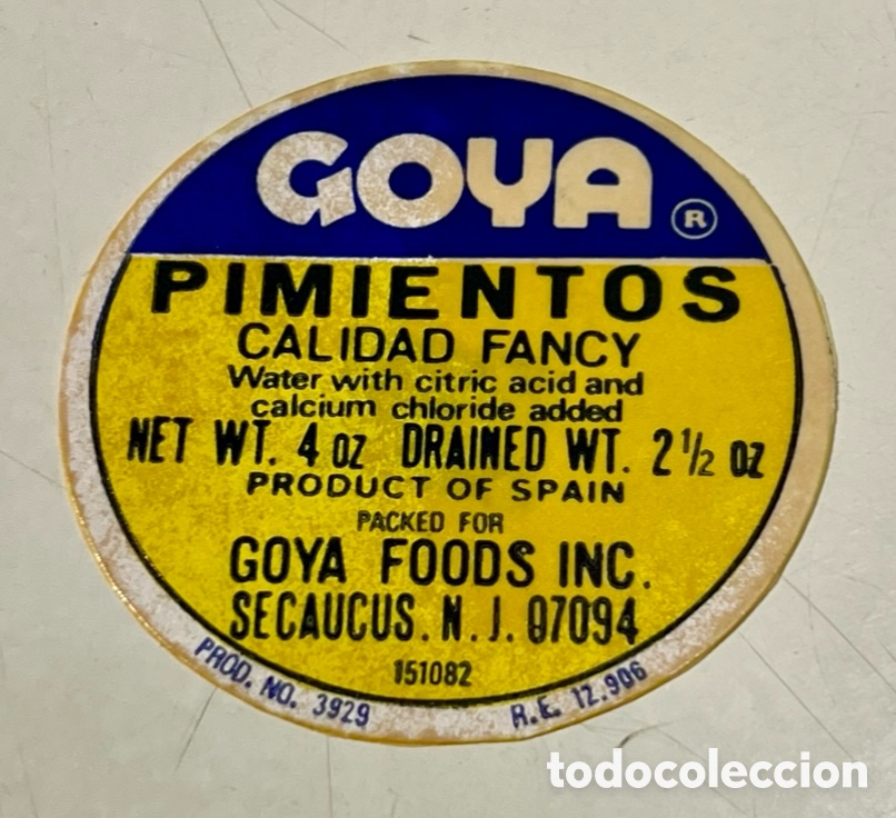 Pegatinas de colecci&oacute;n: Pegatina. GOYA. Pimientos. Product of Spain. A&ntilde;os 70.