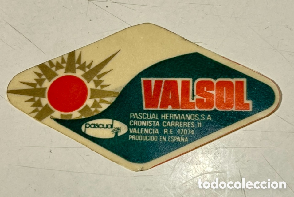 Pegatinas de colecci&oacute;n: Pegatina. VASOL. Valencia. A&ntilde;os 70.
