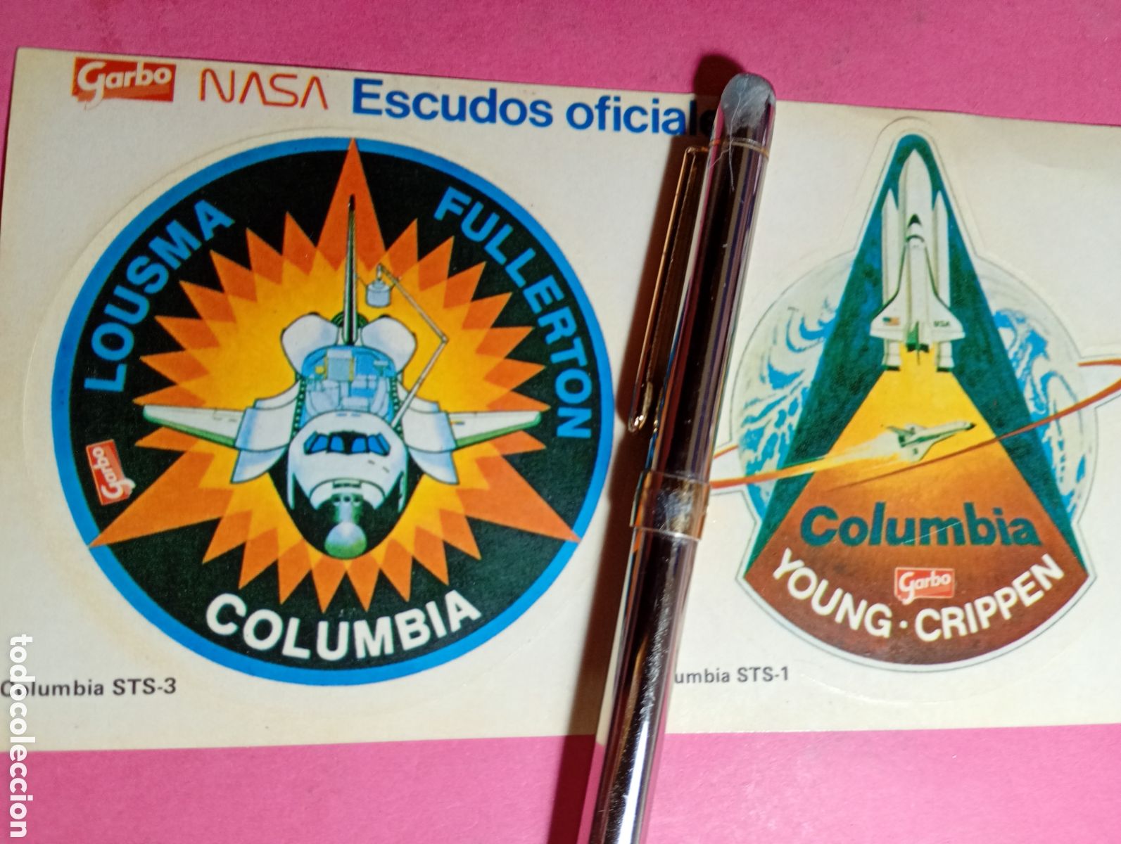 Pegatinas de colecci&oacute;n: 'CARBO NASA ESCUDOS OFICIALES C0LUMBiA: LOUSMA FULLERTON Y YOUNG CRIPPEN