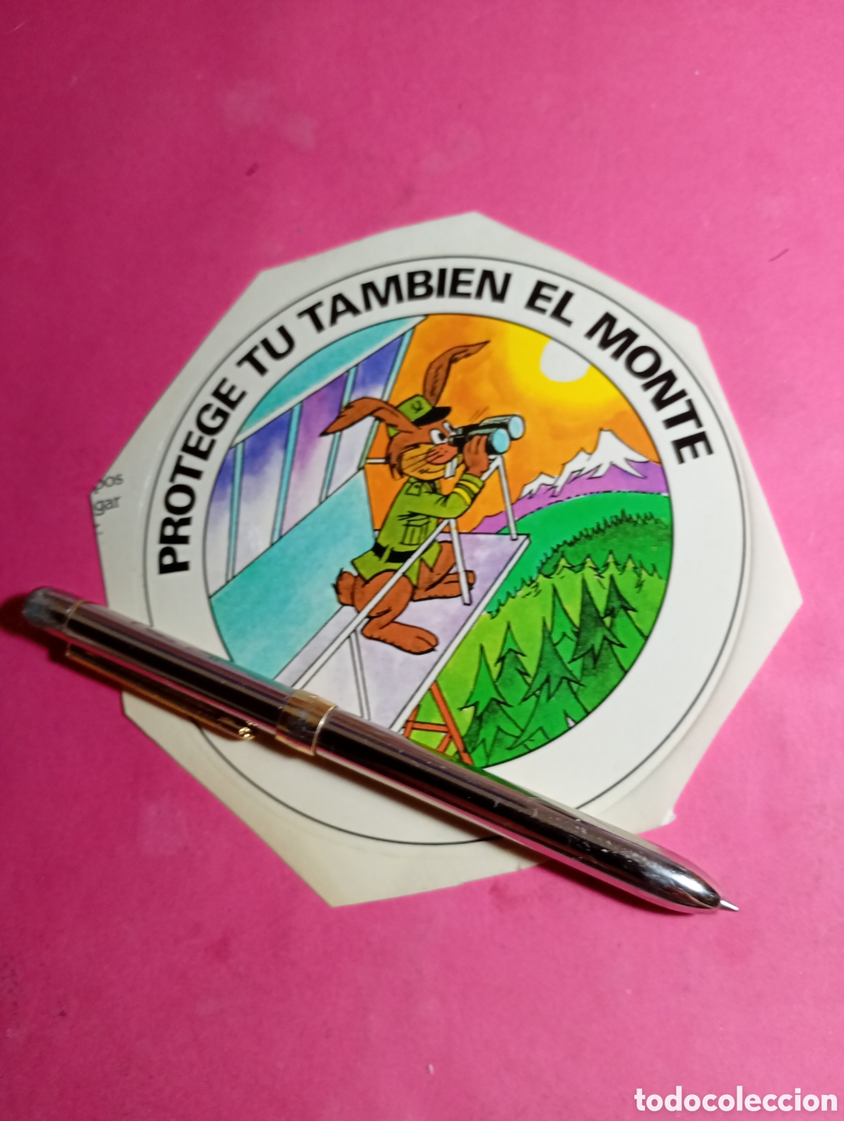 Pegatinas de colecci&oacute;n: PTOTEGE TU TAMBIEN EL MONTE - CONEJO CON ANTEOJOS VIGILANDO DESDE PUESTO DE OBSERVACION