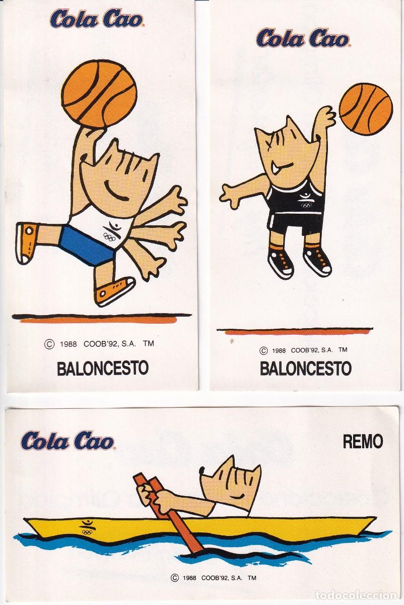 Pegatinas de colecci&oacute;n: REMO-BALONCESTO - 3 CROMOS ADHESIVO DE COLA CAO DE COBI - OLIMPIADAS BARCELONA 1992 (PEGATINA)