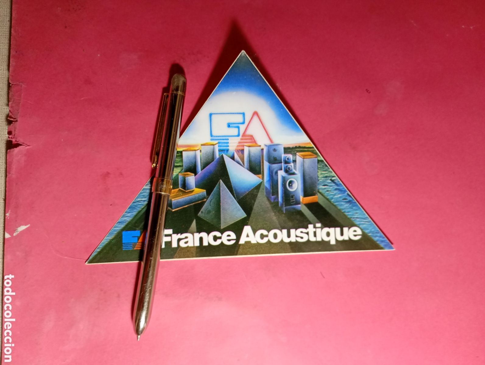 Pegatinas de colecci&oacute;n: FRANCE ACUSTIQUE FA CURIOSA PEGATINA TRIANGULAR - Foto 1