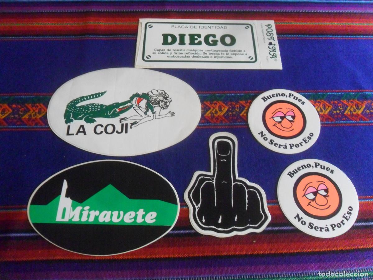 Pegatinas de colecci&oacute;n: 6 PEGATINA LA COJI LACOSTE, MIRAVETE, BUENO PUES NO SER&Aacute; POR ESO, PEINETA Y PLACA DE IDENTIDAD DIEGO