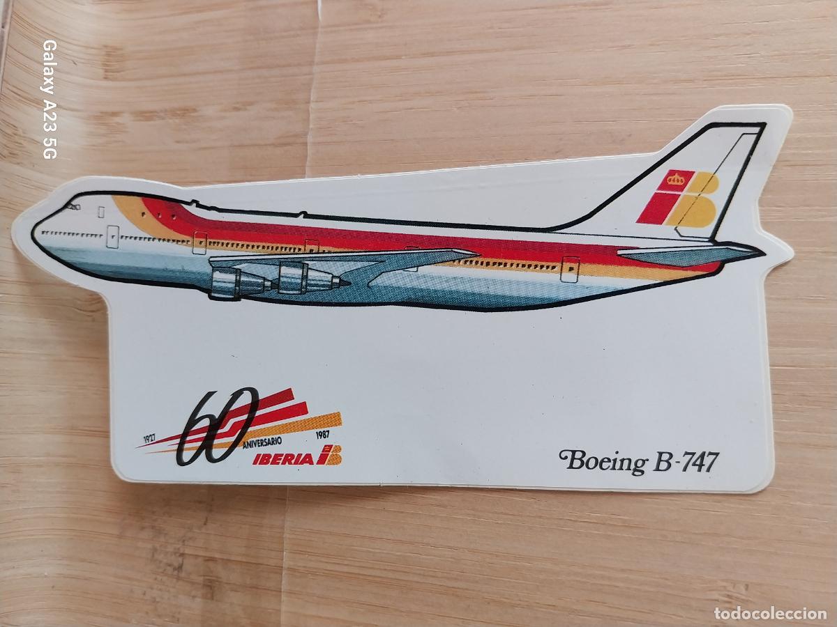 Pegatinas de colecci&oacute;n: IBERIA AEROLINEAS ESPA&Ntilde;A 1987 60 ANIVERSARIO BOEING B 747 PEGATINA 14X8 CMS