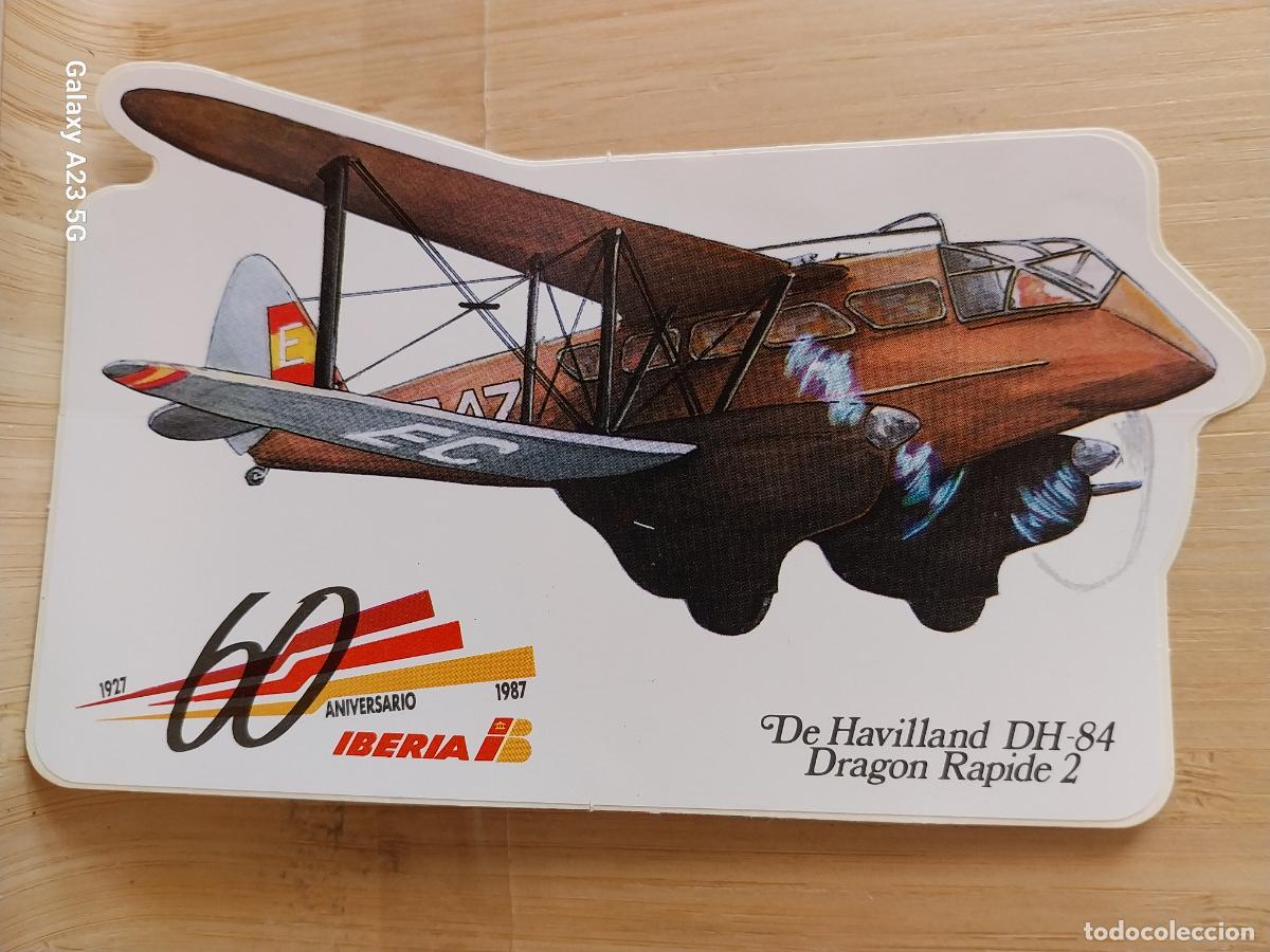 Pegatinas de colecci&oacute;n: IBERIA AEROLINEAS ESPA&Ntilde;A 1987 60 ANIVERSARIO DRAGON RAPIDE 2 ** PEGATINA 14X9 CMS