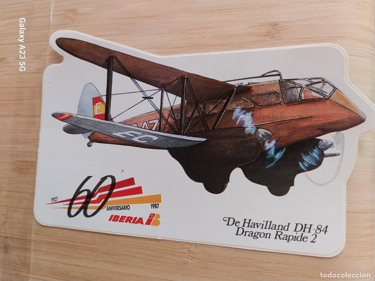 Pegatinas de colecci&oacute;n: IBERIA AEROLINEAS ESPA&Ntilde;A 1987 60 ANIVERSARIO DRAGON RAPIDE 2 ** PEGATINA 14X9 CMS