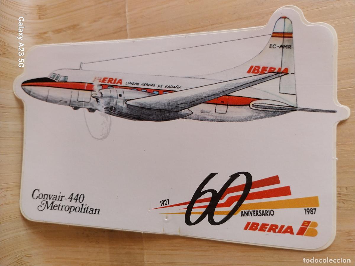 Pegatinas de colecci&oacute;n: IBERIA AEROLINEAS ESPA&Ntilde;A 1987 60 ANIVERSARIO CONVAIR 440 METROPOLITAN * PEGATINA 14X8.5 CMS