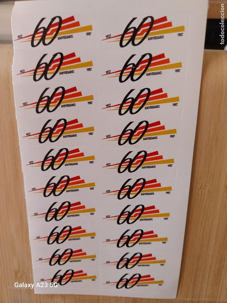 Pegatinas de colecci&oacute;n: IBERIA AEROLINEAS ESPA&Ntilde;OLAS A&Ntilde;O 1987 60 ANIVERSARIO ----- PEGATINA 4X1.6 CMS HOJA 20 UNIDADES