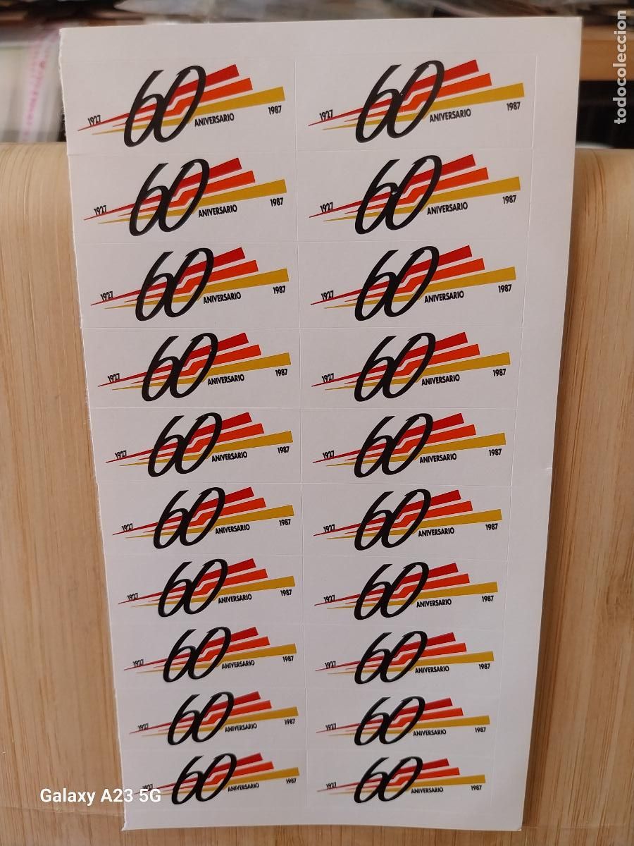 Pegatinas de colecci&oacute;n: IBERIA AEROLINEAS ESPA&Ntilde;OLAS A&Ntilde;O 1987 60 ANIVERSARIO - PEGATINA 4X1.6 CMS HOJA 20 UNIDADES