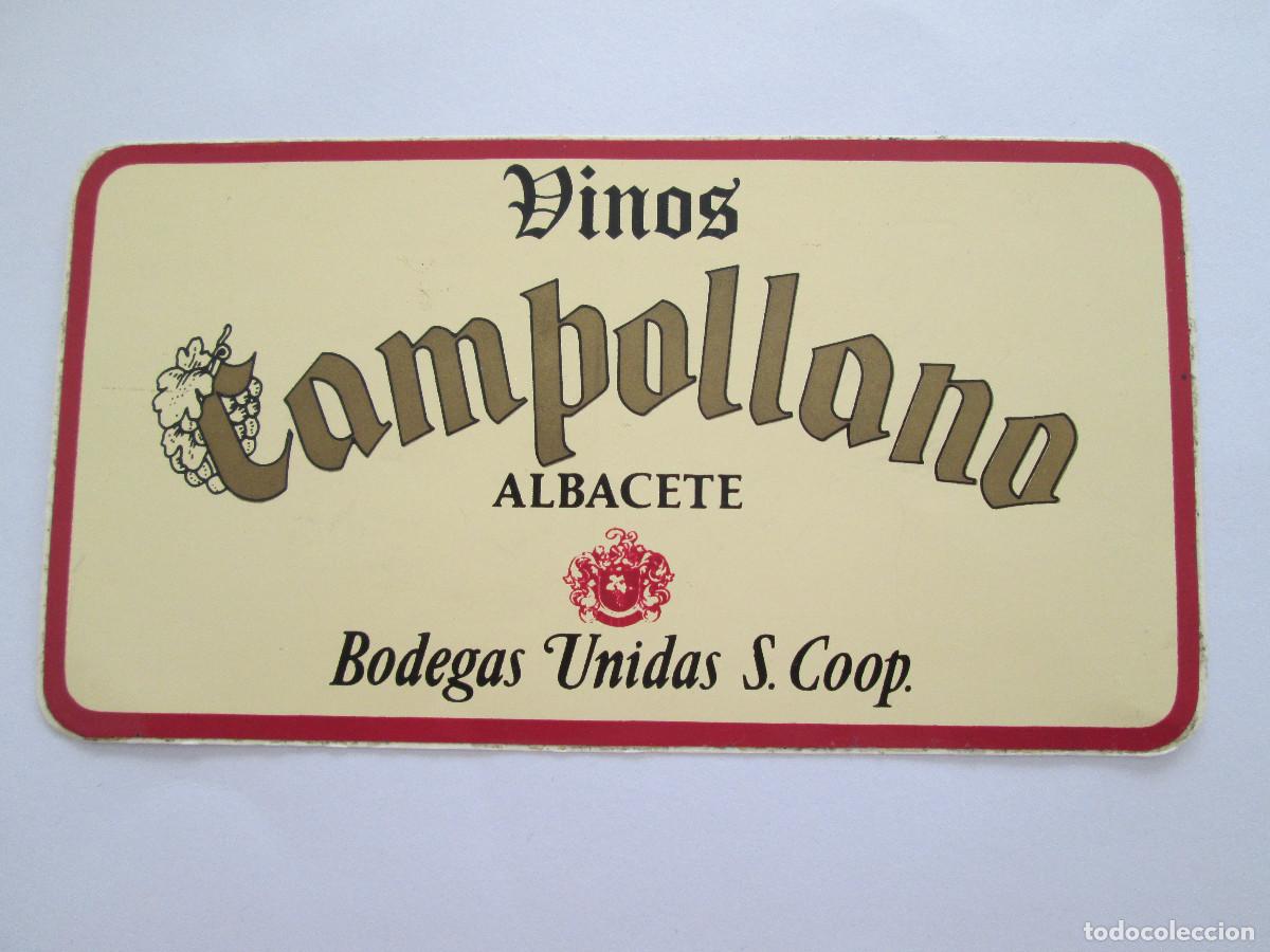Pegatinas de colecci&oacute;n: PEGATINA VINOS CAMPOLLANO - ALBACETE - BODEGAS UNIDAS - S. COOP. - 13X7