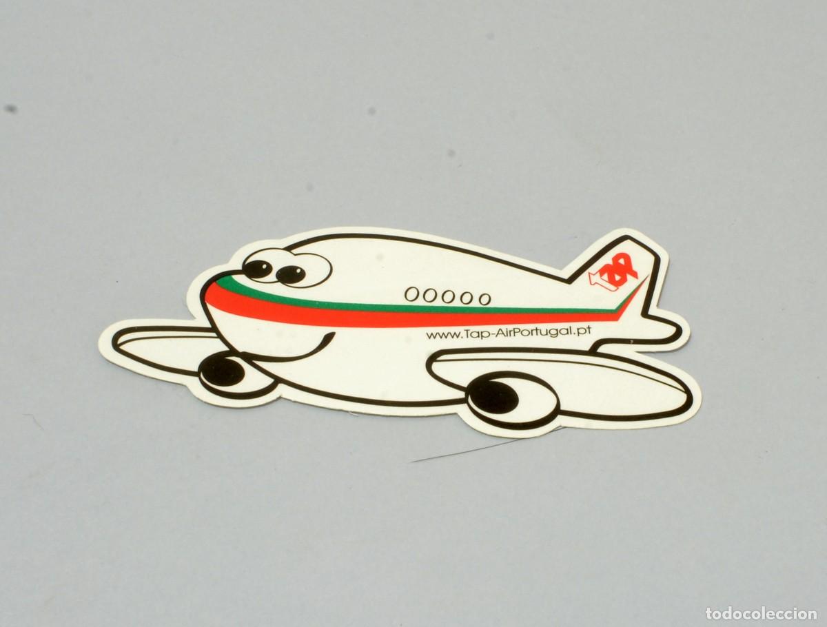 Pegatinas de colecci&oacute;n: Pegatina promocional vintage de TAP Air Portugal, avi&oacute;n sonriente