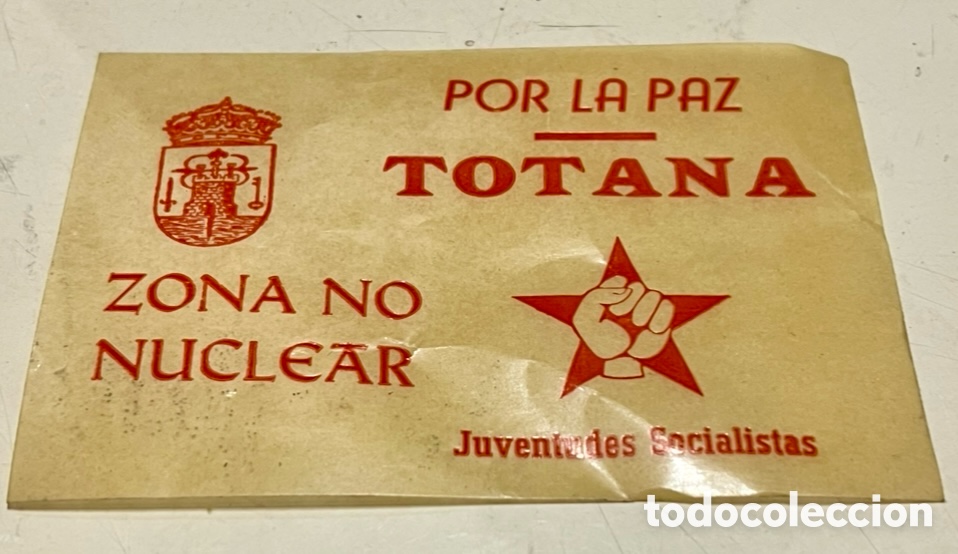 Pegatinas de colecci&oacute;n: Pegatina. Por la Paz. Zona No Nuclear. Juventudes Socialistas. Totana. Murcia. A&ntilde;os 80.