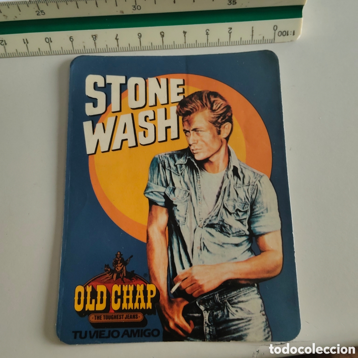 Pegatinas de colecci&oacute;n: Antigua Pegatina Publicitaria OLD CHAP JEANS Stone Wash James Dean Original A&ntilde;os 80marca espa&ntilde;ola