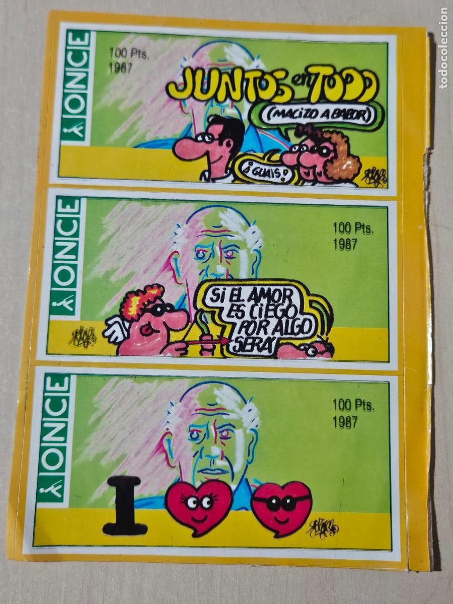 Pegatinas de colecci&oacute;n: ANTIGUA PEGATINA bloque de 3 pegatinas de la once, dibujos de Forges a&ntilde;o 1987 16 X 12 CM