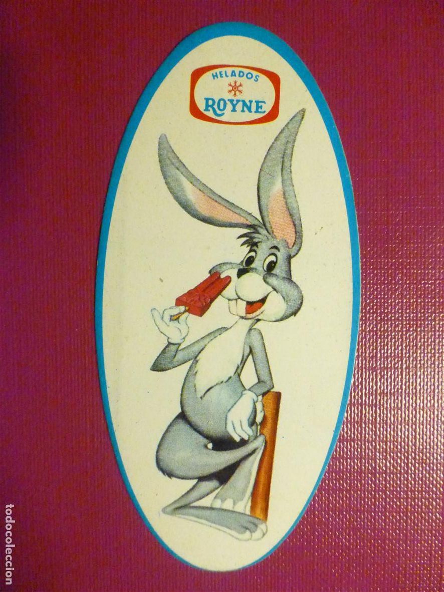 Pegatinas de colecci&oacute;n: Pegatina - Adhesivo - Tiendas de Alimentaci&oacute;n - Helados Royne - Conejo de la Suerte - 4,5 x 9 cm.