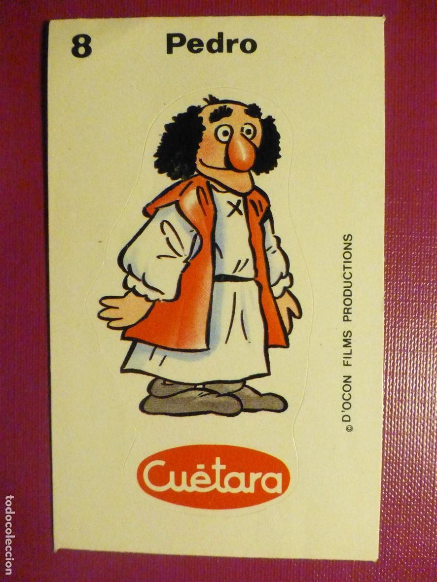 Pegatinas de colecci&oacute;n: Pegatina Adhesiva Tiendas Alimentaci&oacute;n, Golosinas - Cu&eacute;tara, Los Aurones, N&ordm; 8, Pedro - 6 x 10 cm