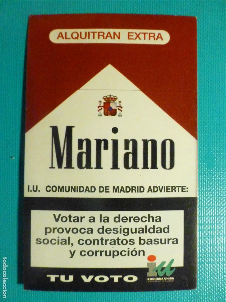 Pegatinas de colecci&oacute;n: Pegatina Pol&iacute;tica - Izquierda Unida, IU, Mariano - La Comunidad de Madrid Advierte - 5,5 x 8,5 cm