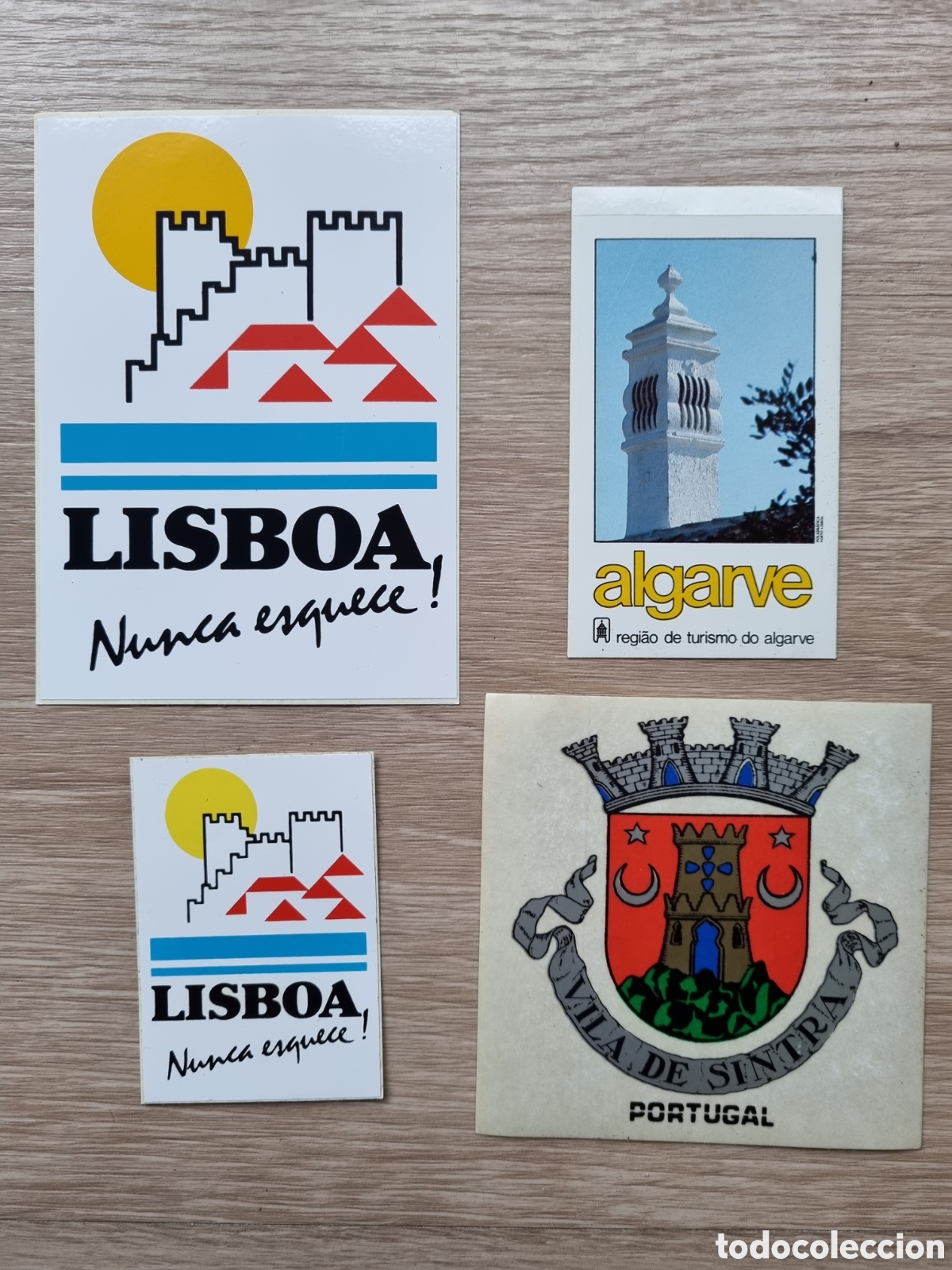 Autocolantes de cole&ccedil;&atilde;o: 4 Pegatinas portuguesas. Lisboa, Algarve y Sintra. A&ntilde;os 70/80. Perfectas y bonitas.