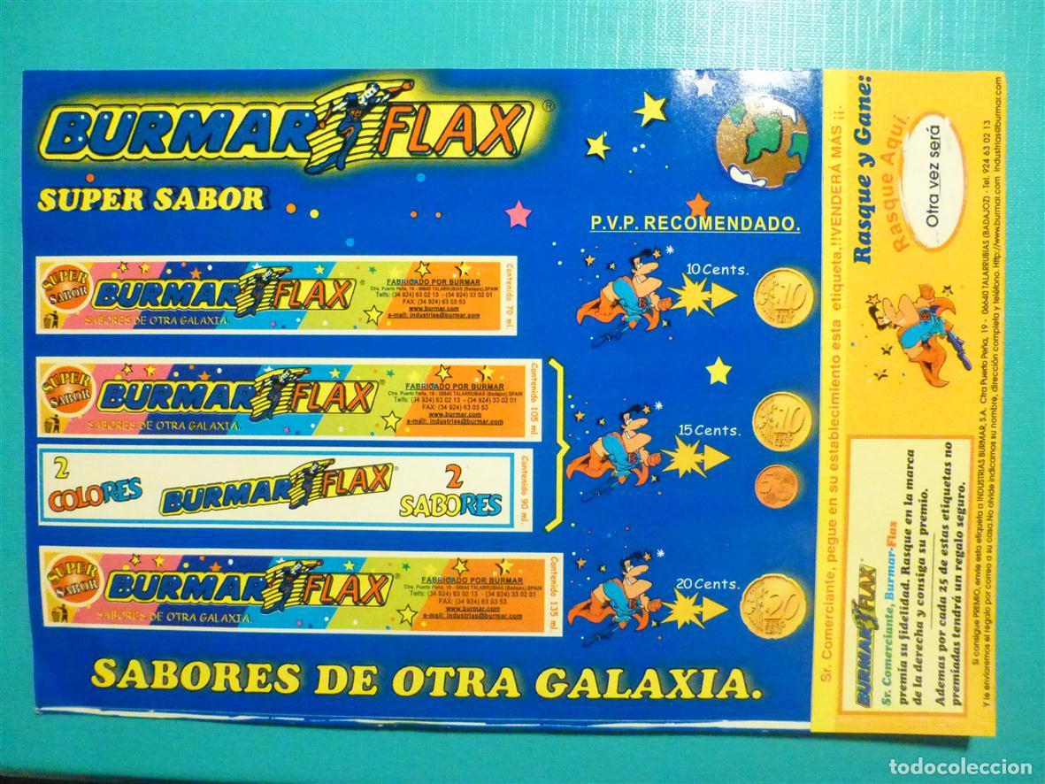 Pegatinas de colecci&oacute;n: Pegatina Adhesiva Tiendas Golosinas, Chucherias A&ntilde;os 80&acute;s - Burmar Flax 20x13,5 cm.