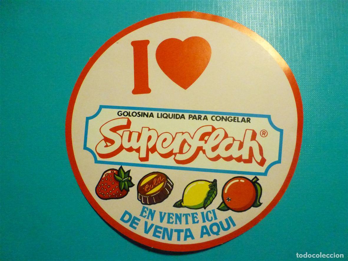 Pegatinas de colecci&oacute;n: Pegatina Adhesiva Tiendas Golosinas, Chucherias A&ntilde;os 80&acute;s - Golosina Liquida - Super Flah, 14,5 cm.