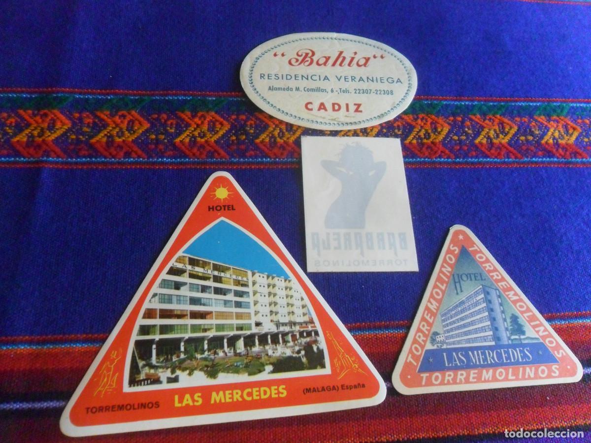 Pegatinas de colecci&oacute;n: 3 PEGATINA TORREMOLINOS HOTEL LAS MERCEDES DISCOTECA BARBARELA. REGALO RESIDENCIA BAH&Iacute;A DE C&Aacute;DIZ.