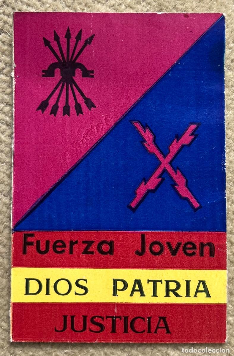Pegatinas de colecci&oacute;n: Pegatina pol&iacute;tica de Fuerza Joven (Dios, Patria, Justicia) A&ntilde;os 70/80