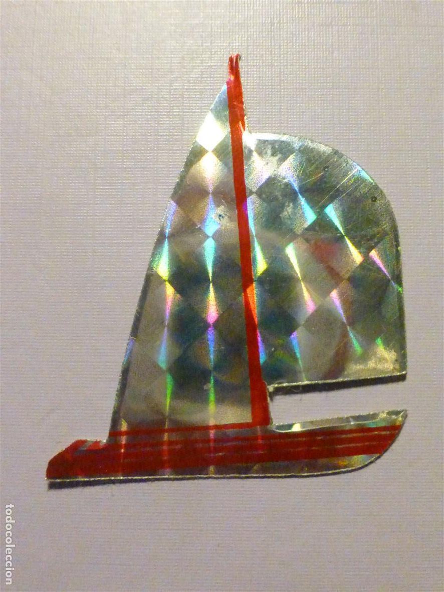 Autocolantes de cole&ccedil;&atilde;o: Adhesivo - Pegatina Metalizada - Panrico - Ediciones Trebol, PegaBolly - Barco a vela - 4 x 4,5 cm.