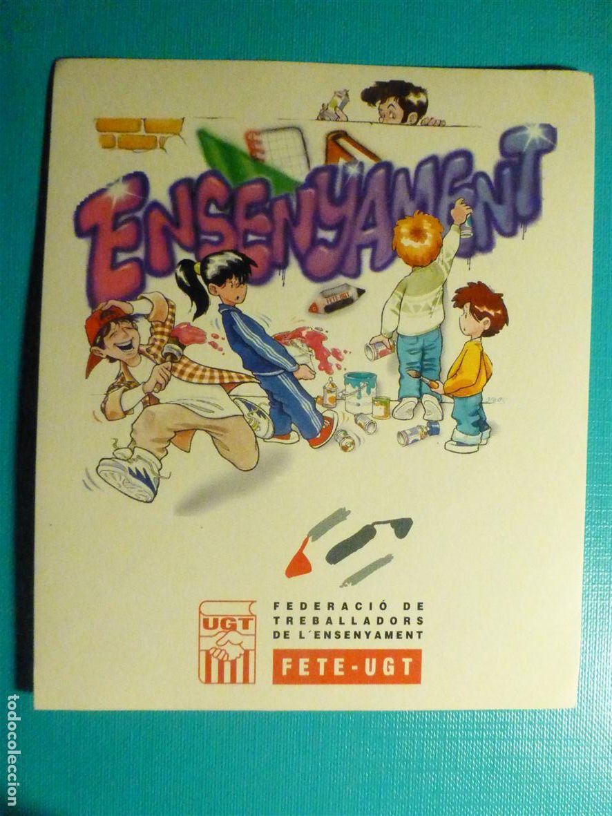 Autocollants de collection: Pegatina Adhesivo Pol&iacute;tico Sindical FETE - UGT Federaci&oacute; Treballadores Ensenyament - 10 x 12 cm.