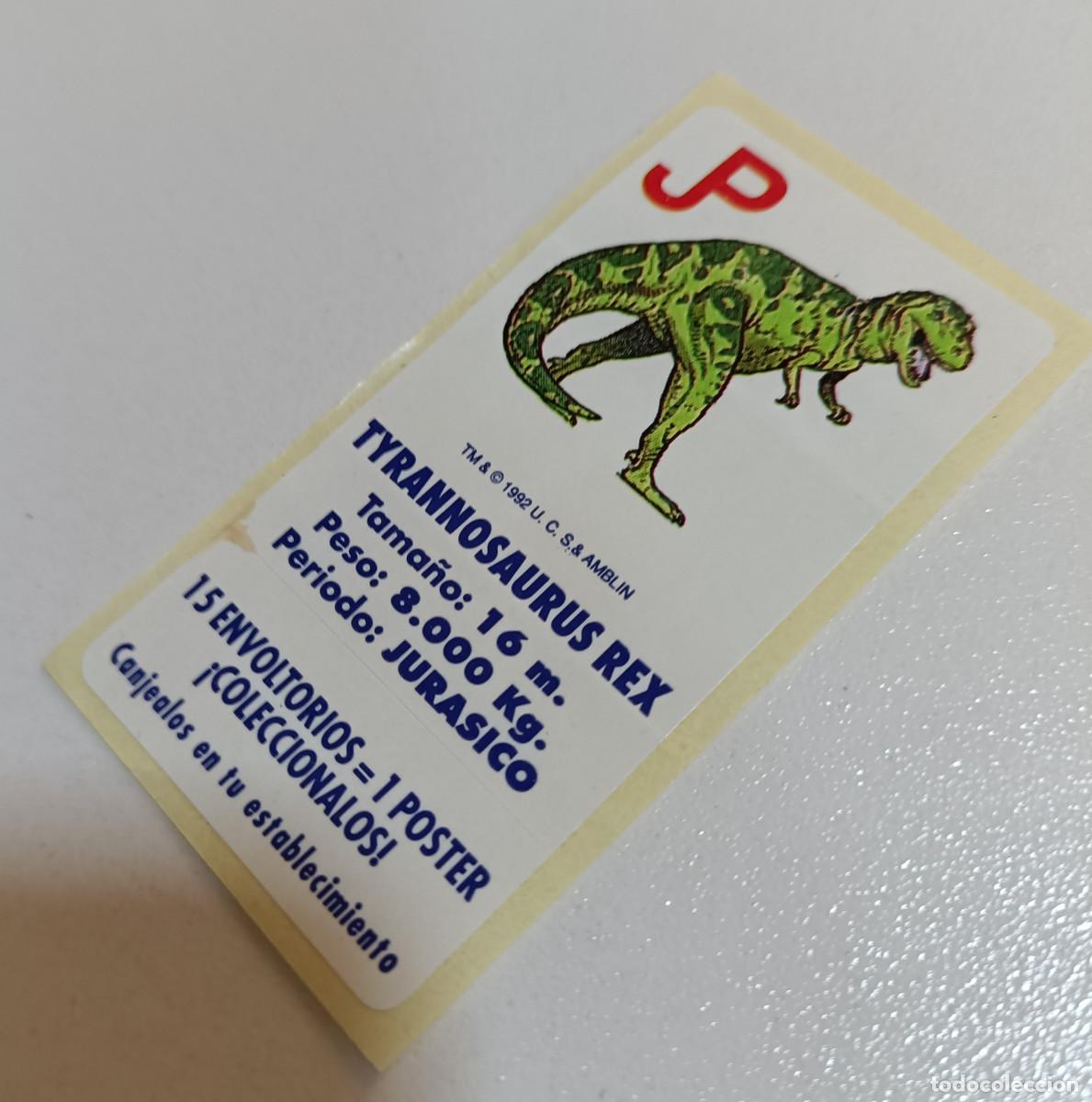 Pegatinas de colecci&oacute;n: CROMO CHICLES JURASSIC PARK 1992 pegatina sticker chicle jurasico parque tyrannosaurus rex dinosauri