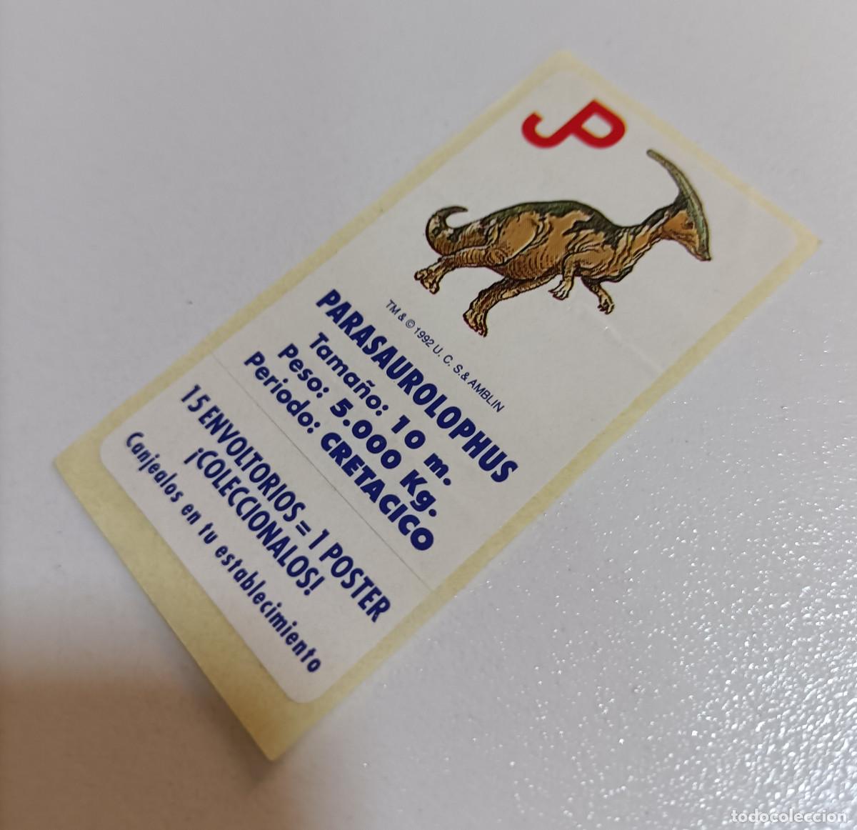 Pegatinas de colecci&oacute;n: CROMO CHICLES JURASSIC PARK 1992 pegatina sticker chicle jurasico parque parasaurolophus dinosaurio