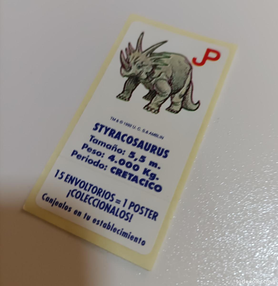 Pegatinas de colecci&oacute;n: CROMO CHICLES JURASSIC PARK 1992 pegatina sticker chicle jurasico parque styracosaurus dinosaurio