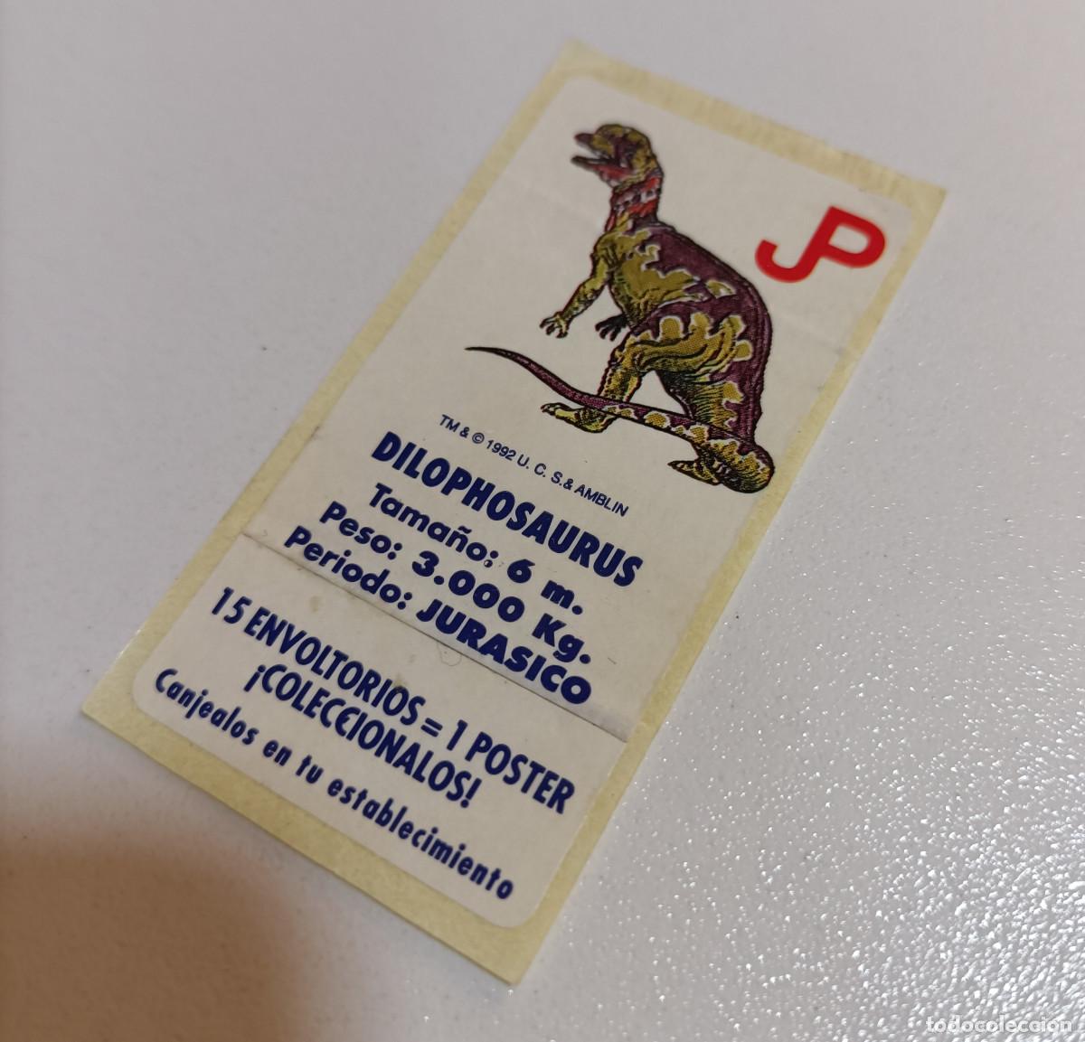 Pegatinas de colecci&oacute;n: CROMO CHICLES JURASSIC PARK 1992 pegatina sticker chicle jurasico parque dilophosaurus dinosaurio