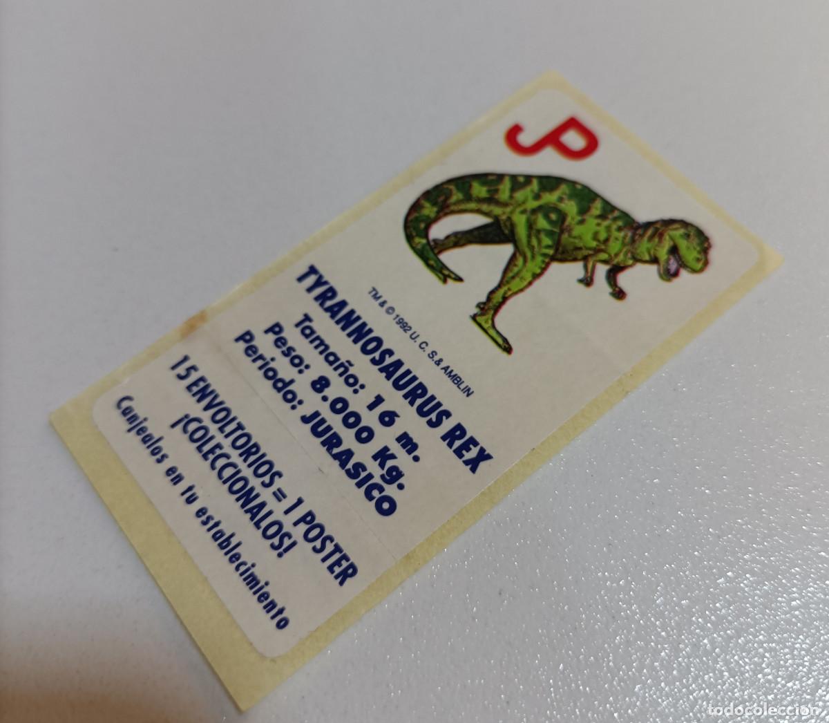 Pegatinas de colecci&oacute;n: CROMO CHICLES JURASSIC PARK 1992 pegatina sticker chicle jurasico parque tyrannosaurus rex