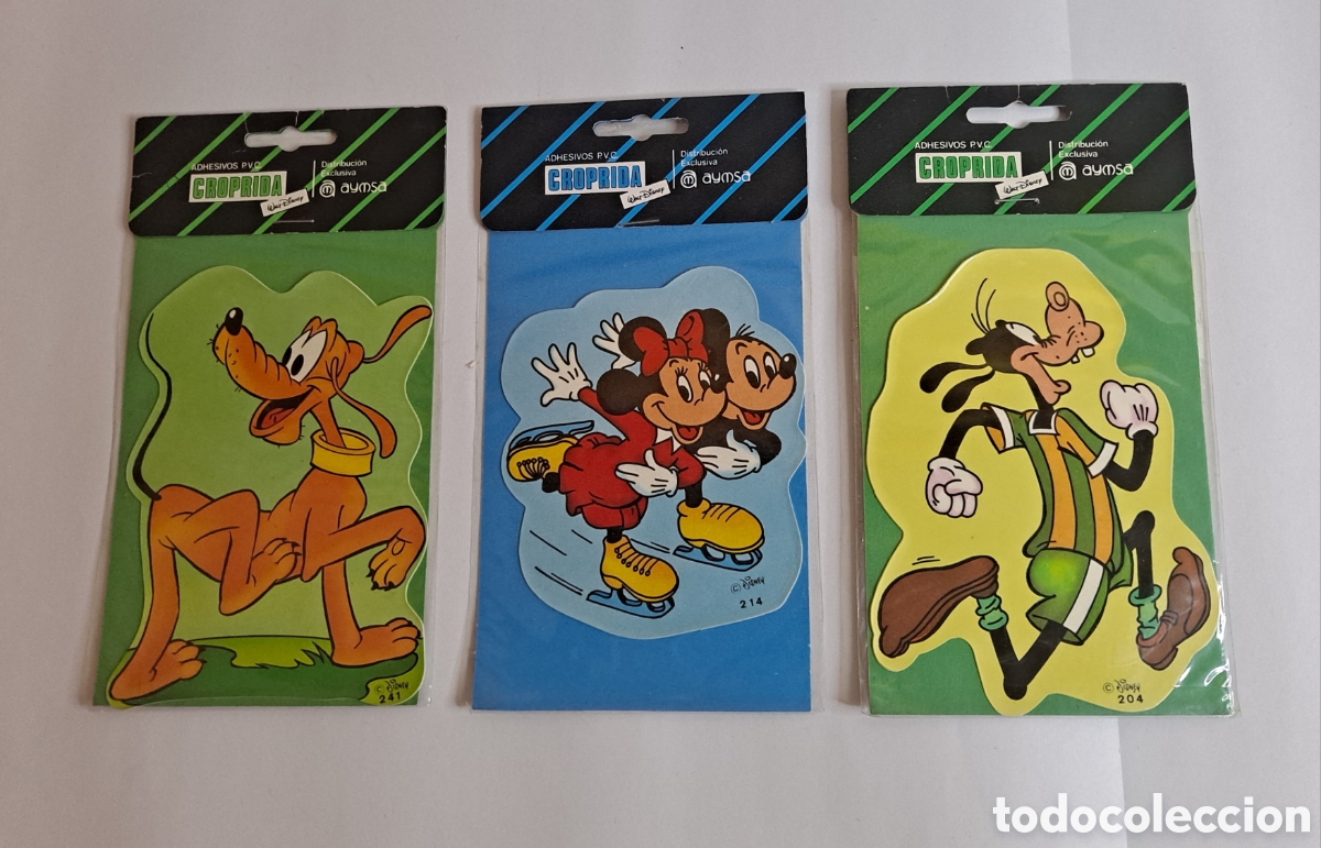 Autocollants de collection: LOTE 3 PEGATINAS WALT DISNEY. AYMSA. NUEVAS. CROPRIDA. GOOFY. MICKEY. MINNIE. PLUTO. 204. 214. 241.