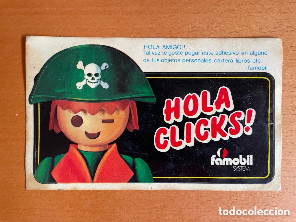Pegatinas de colecci&oacute;n: Pegatina promocional Famobil System &laquo;&iexcl;Hola Clicks!&raquo; pirata con soporte original &mdash; 16,5 &times; 10 cm