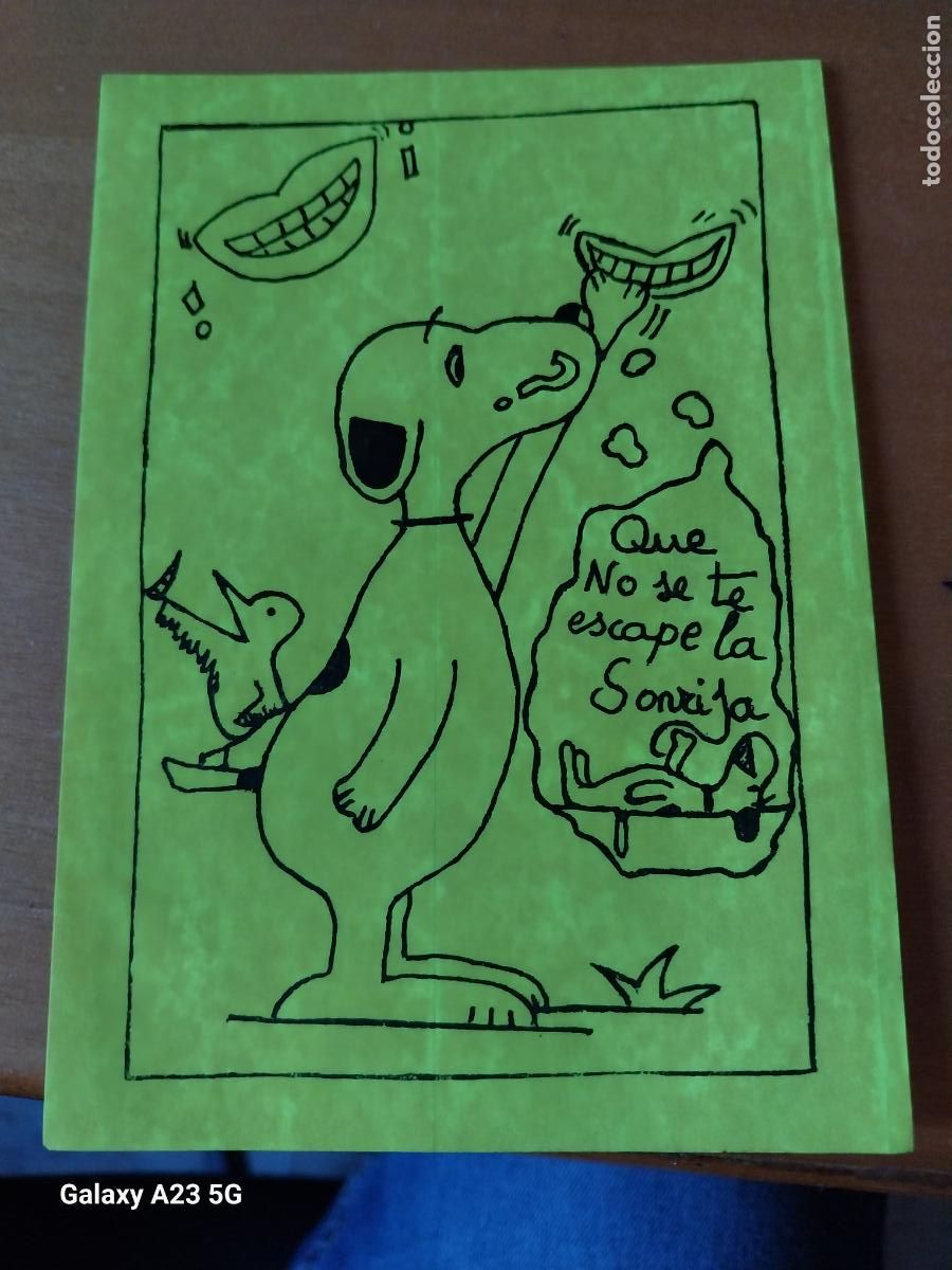 Pegatinas de colecci&oacute;n: ILUSTRACION TIPO SNOOPY CASERO PEGATINA QUE NO SE TE ESCAPE LA SONRISA A&Ntilde;OS 70 13.7X9.8CMS **