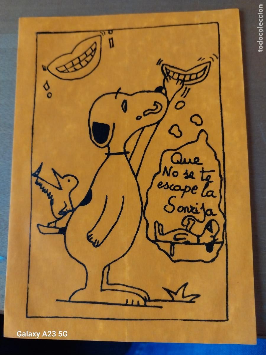 Pegatinas de colecci&oacute;n: ILUSTRACION TIPO SNOOPY CASERO PEGATINA QUE NO SE TE ESCAPE LA SONRISA A&Ntilde;OS 70 13.7X9.8CMS *-----