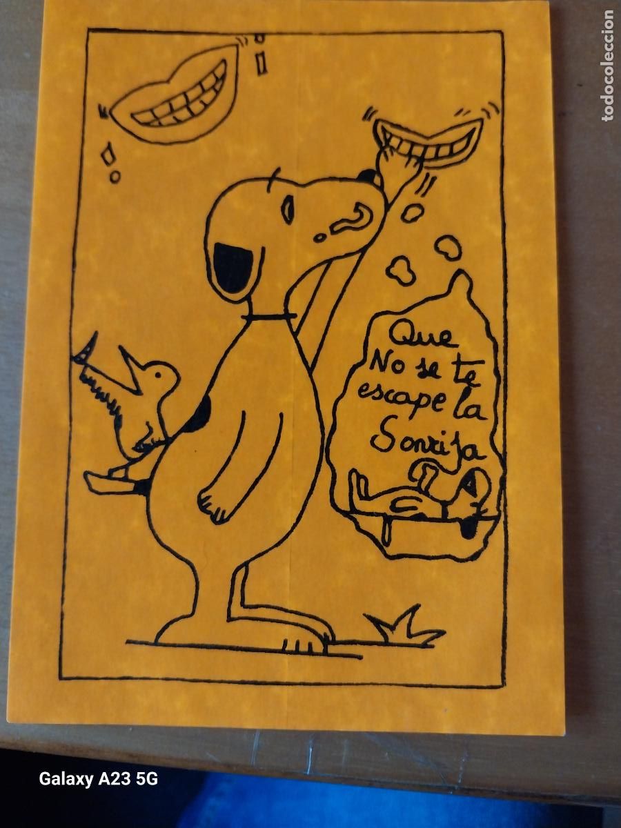 Pegatinas de colecci&oacute;n: ILUSTRACION TIPO SNOOPY CASERO PEGATINA QUE NO SE TE ESCAPE LA SONRISA A&Ntilde;OS 70 13.7X9.8CMS *----