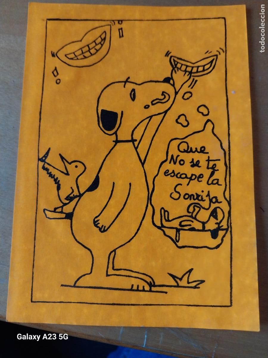 Pegatinas de colecci&oacute;n: ILUSTRACION TIPO SNOOPY CASERO PEGATINA QUE NO SE TE ESCAPE LA SONRISA A&Ntilde;OS 70 13.7X9.8CMS *---