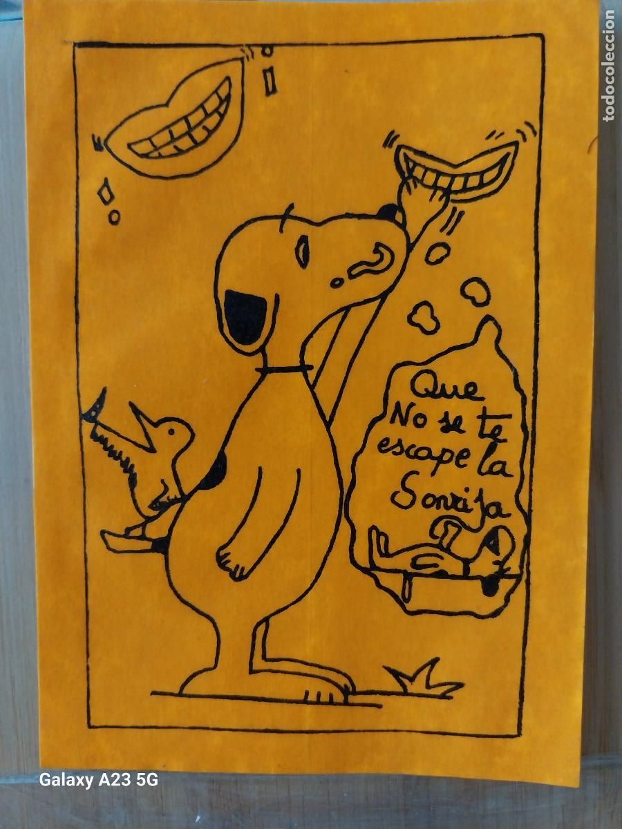 Pegatinas de colecci&oacute;n: ILUSTRACION TIPO SNOOPY CASERO PEGATINA QUE NO SE TE ESCAPE LA SONRISA A&Ntilde;OS 70 13.7X9.8CMS *--