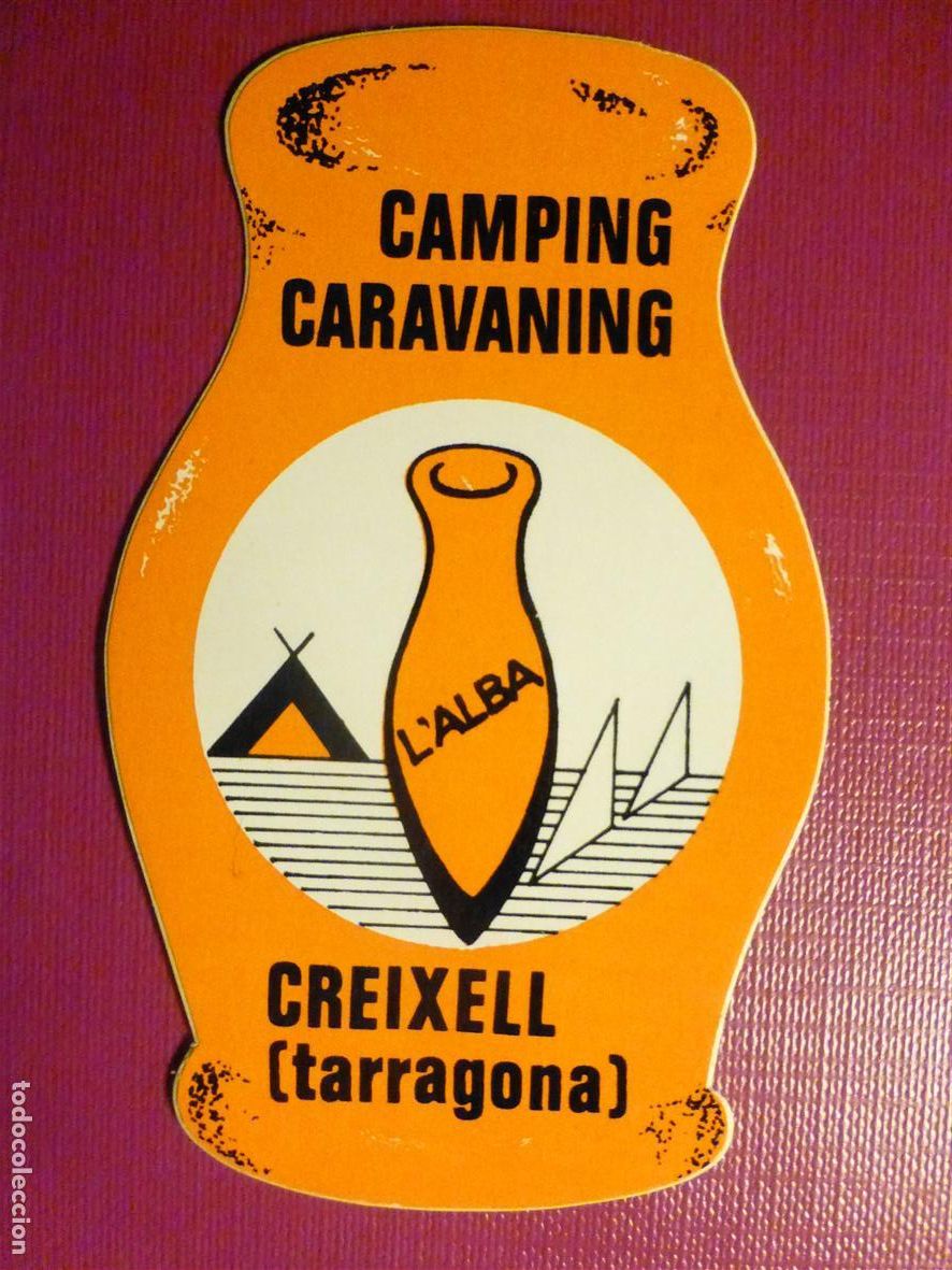 Pegatinas de colecci&oacute;n: Pegatina Adhesivo - Camping - Caravaning - Creixell - Tarragona - 5,25 8,5 cm.