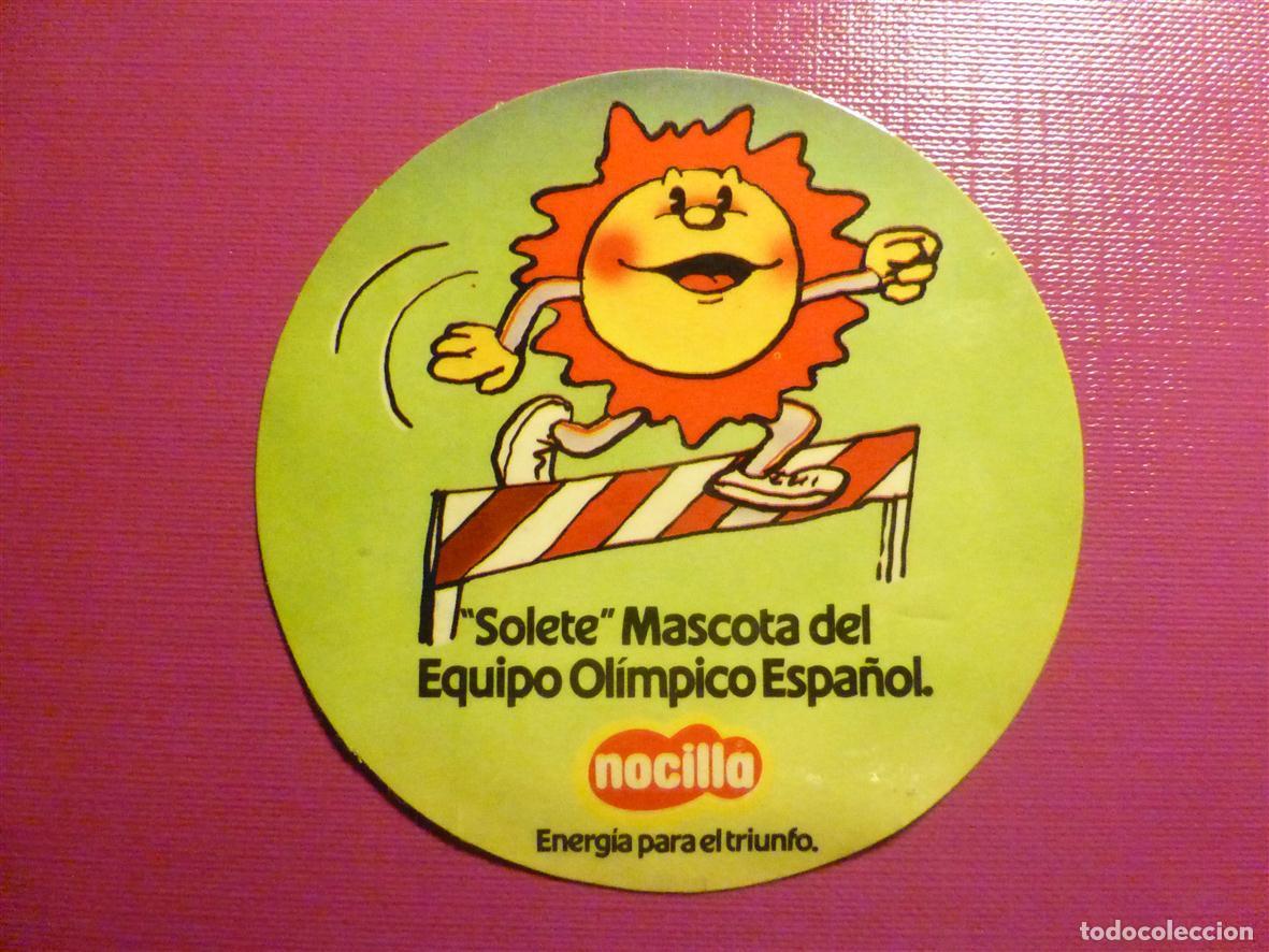 Pegatinas de colecci&oacute;n: ✔ Pegatina Adhesiva Tiendas Alimentaci&oacute;n - Nocilla - Solete - Mascota Equipo Ol&iacute;mpico - 7,25 cm.