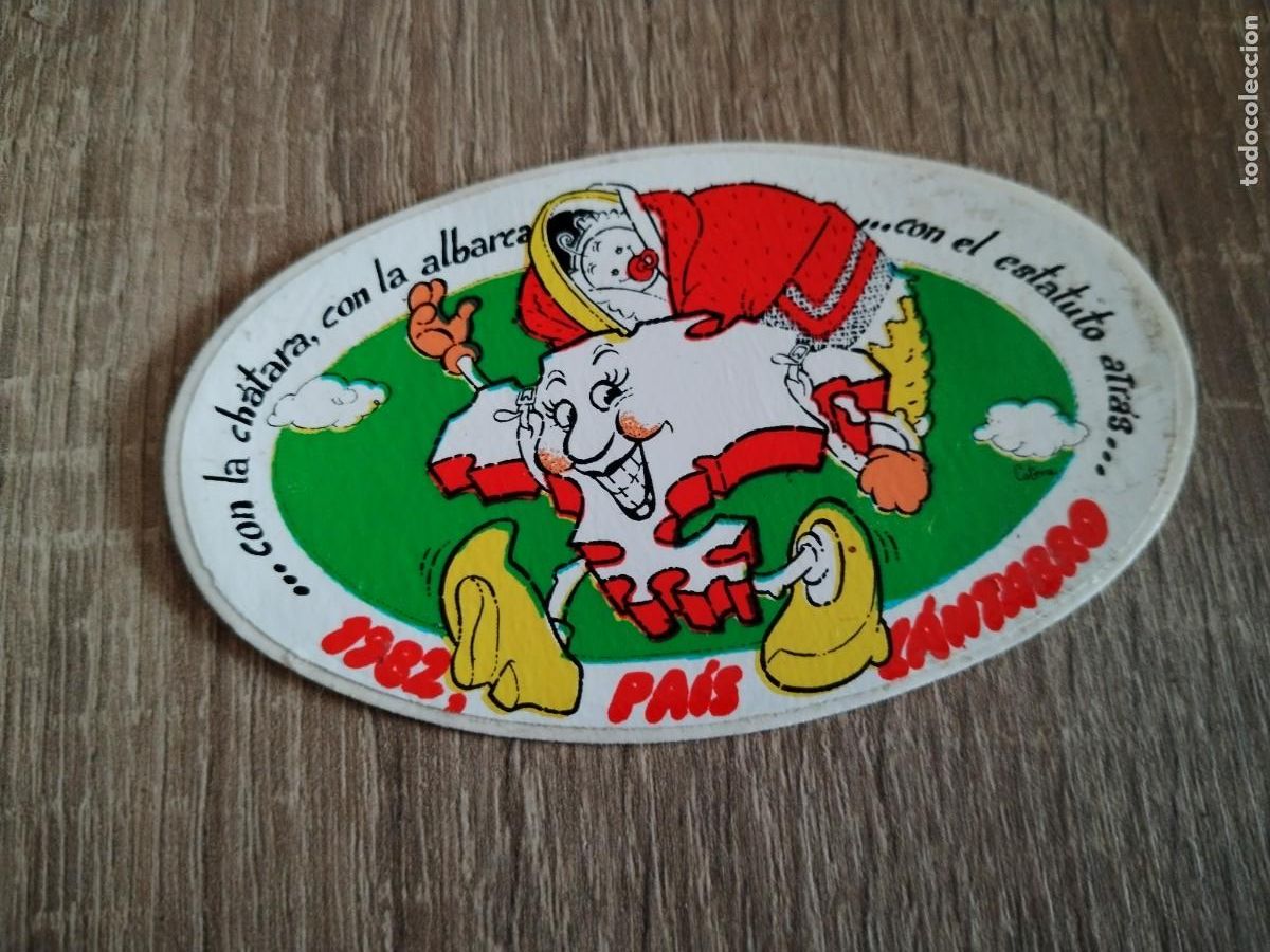 Pegatinas de colecci&oacute;n: 1982 pa&iacute;s c&aacute;ntabro- con la chatara con la albarca con el estatuto atr&aacute;s
